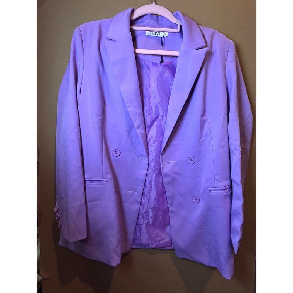 IVIVI‎ Blazer Womens Large Purple New Double Breasted Notched Lapel Lined Jacket